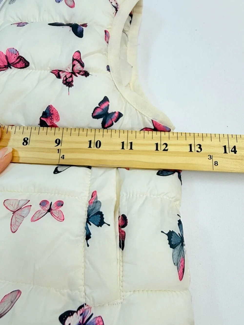 Primark Size 2-3 Years Cream Puffer Vest with Pink & Black Butterfly Print NWOT
